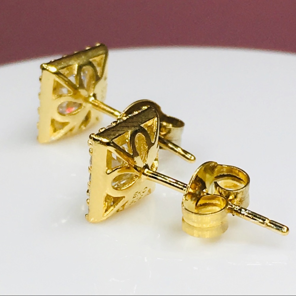 18k yellow gold halo diamond stud earrings 1.25 ct - Picture 6 of 8
